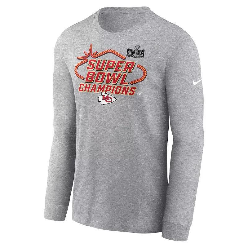 Mens Nike Kansas City Chiefs Super Bowl LVIII Champions Trophy Collection Long Sleeve Tee Heather Grey Product Image