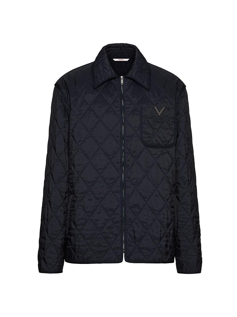 Mens Quilted Nylon Shirt Jacket with Metallic V Detail Product Image