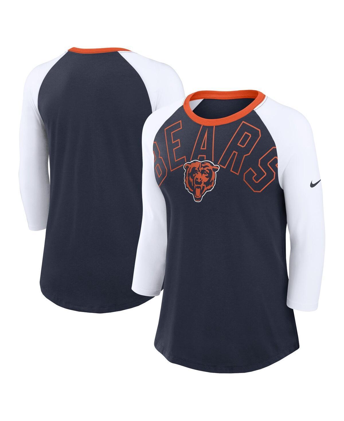 Nike Womens Navy Chicago Bears Knockout Arch Raglan Tri-Blend 3/4-Sleeve T-Shirt - Navy, White Product Image