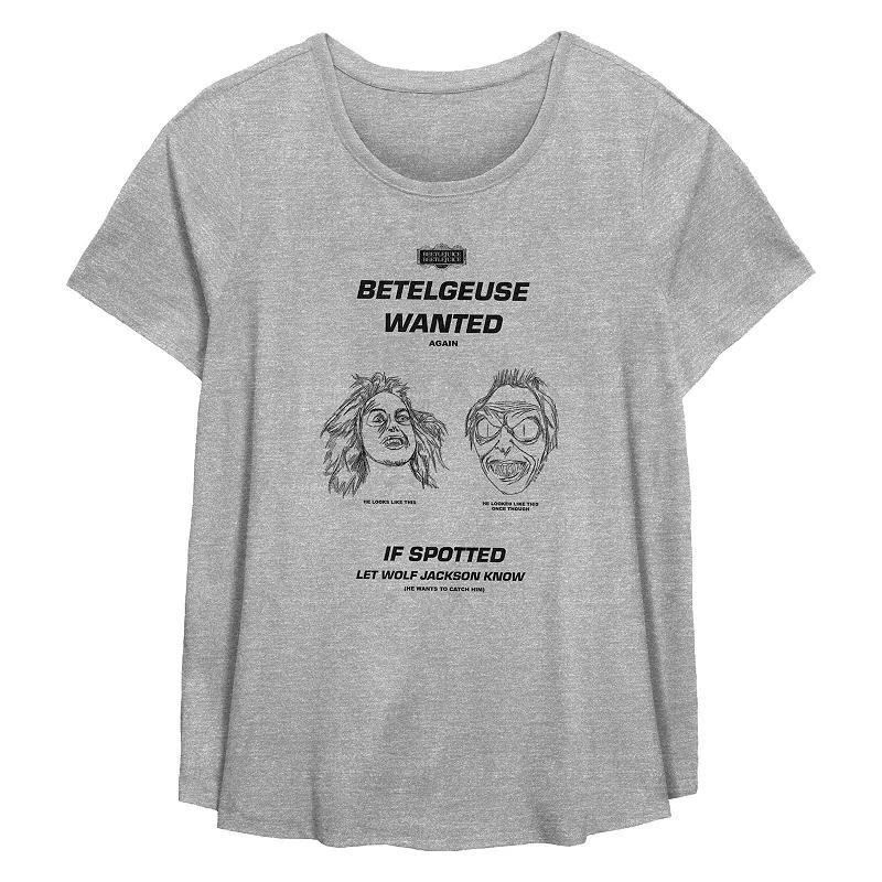 Plus Size Beetlejuice 2 Betelgeuse Wanted Flowy Graphic Tee, Womens Grey Gray Product Image