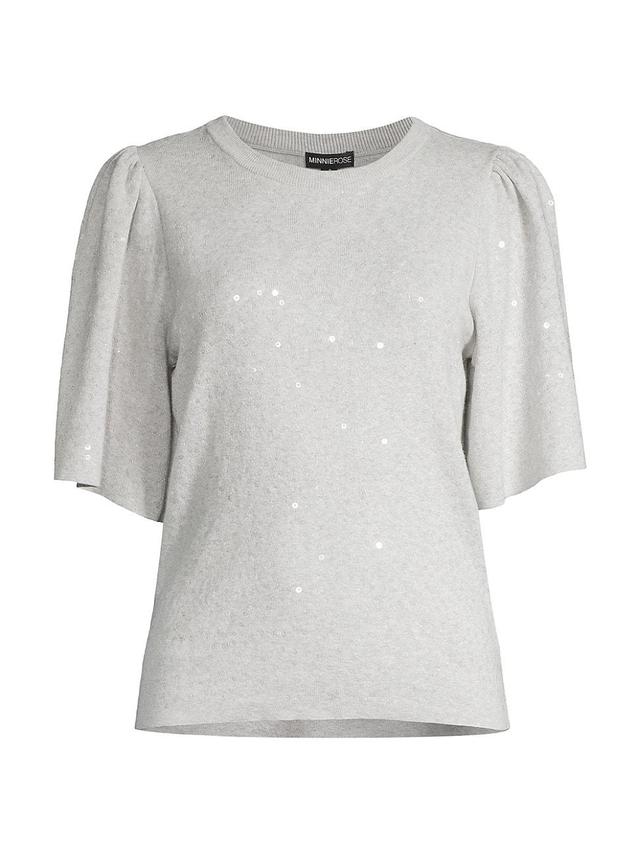 Womens Sequin Flared Short-Sleeve Top Product Image