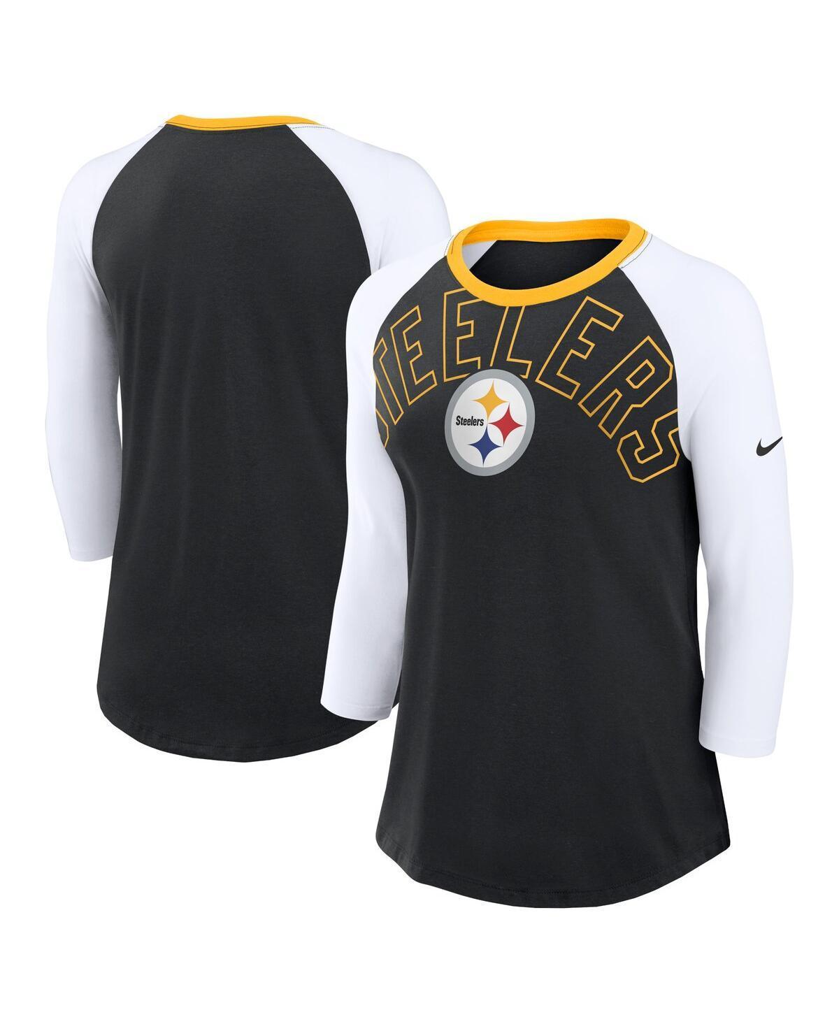 Womens Nike /White Pittsburgh Steelers Knockout Arch Raglan Tri-Blend 3/4-Sleeve T-Shirt Product Image