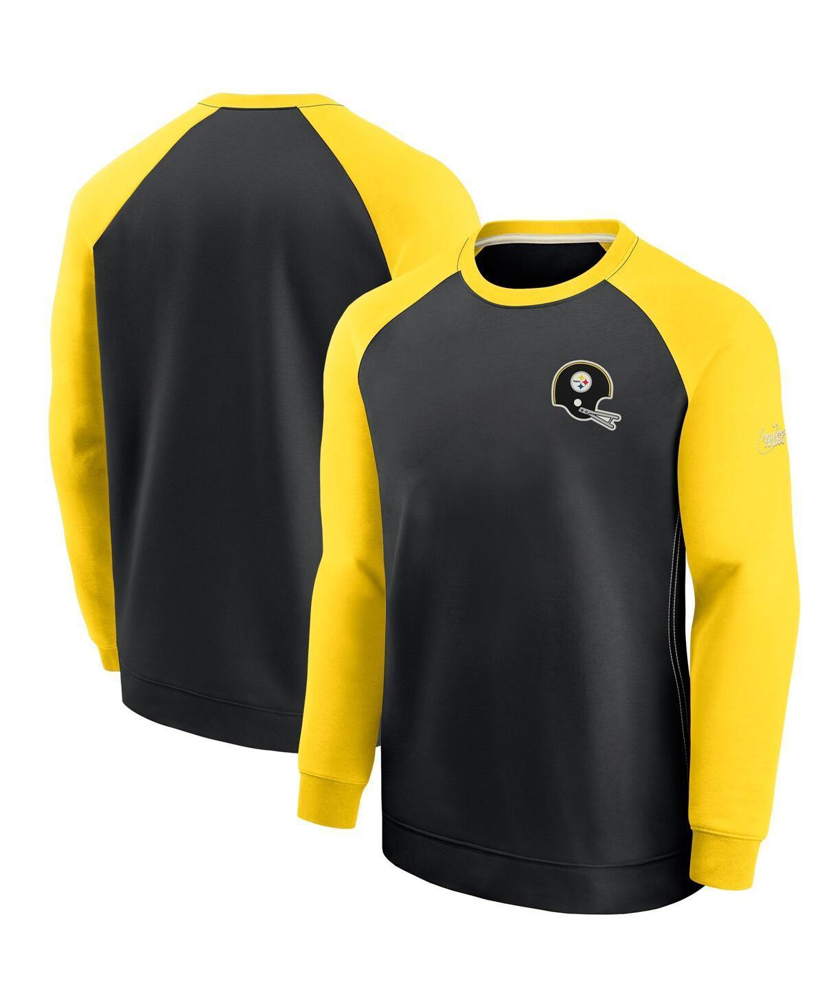 Mens Nike /Gold Pittsburgh Steelers Historic Raglan Crew Performance Sweater Product Image