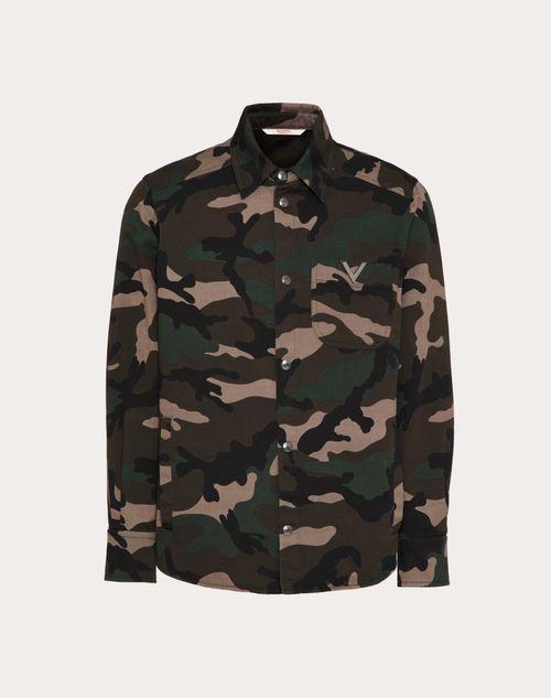 SHIRT JACKET IN COTTON GABARDINE WITH CAMOUFLAGE PRINT AND METALLIC V DETAIL Product Image