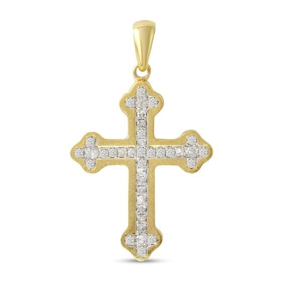 Men's 1/4 CT. T.w. Diamond Inlay Clover-Ends Cross Necklace Charm in 10K Gold Product Image