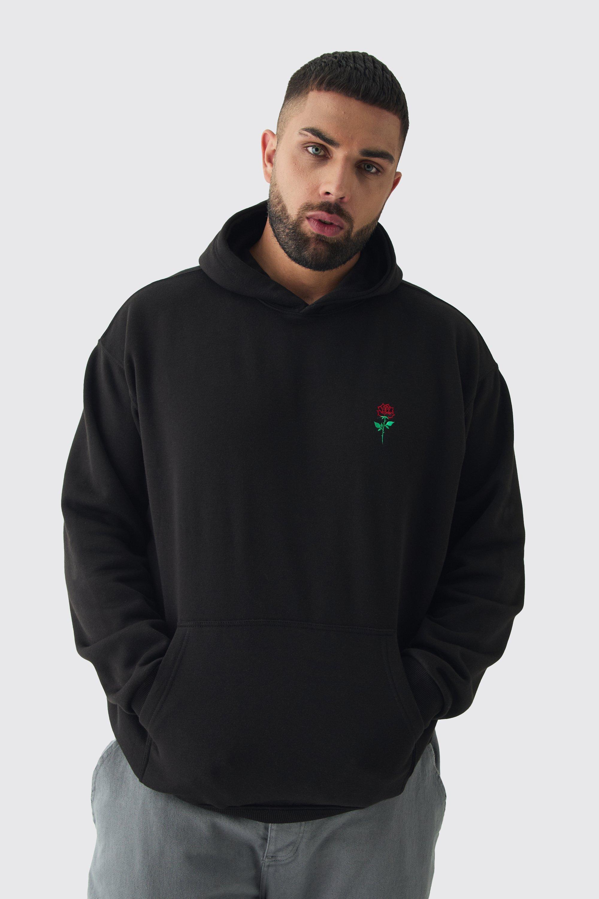 Plus Rose Embroidered Hoodie | boohooMAN USA Product Image