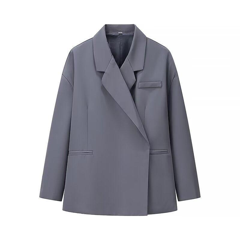 Notch Lapel Plain Concealed Button Wrap Blazer Product Image