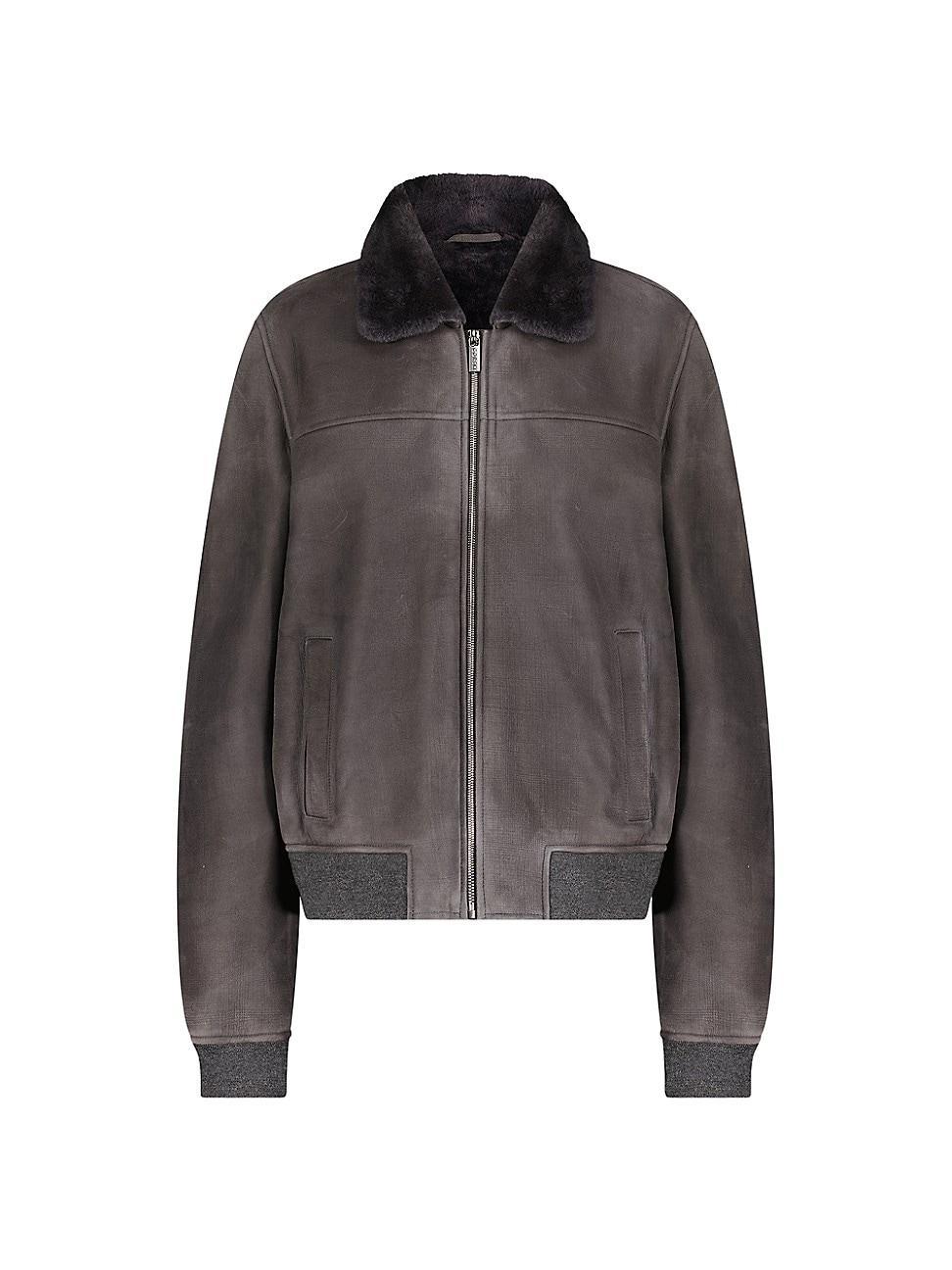 Mens Lamb Shearling Check Bomber Jacket Product Image