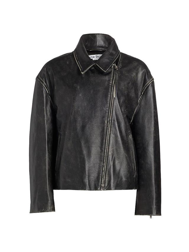 Womens Lilket Leather Moto Jacket Product Image