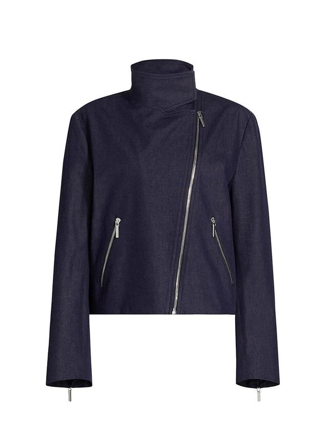 Womens Funnel-Neck Stretch Twill Moto Jacket Product Image