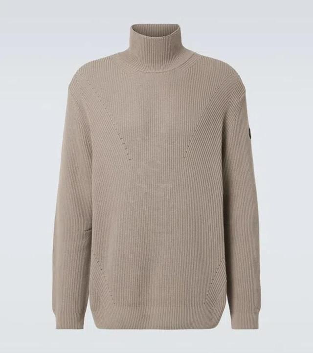 MONCLER Logo Cotton Turtleneck Sweater In Beige Product Image