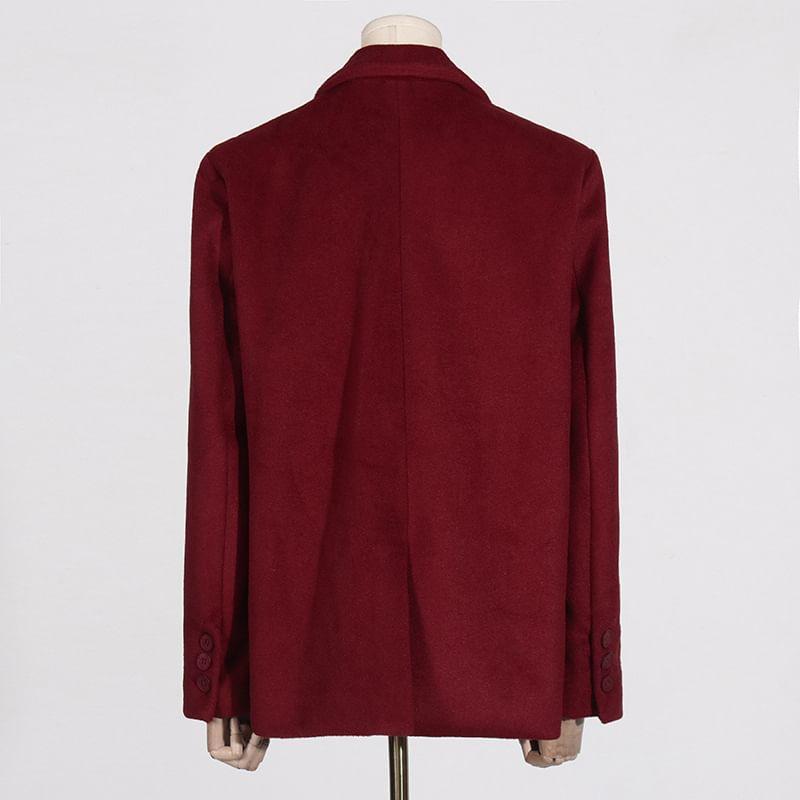 Collared Plain Double Breasted Coat Product Image