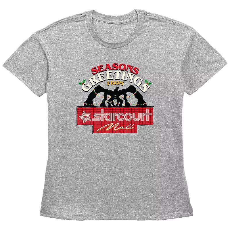 Womens Stranger Things Seasons Greetings From Starcourt Mall Graphic Tee Grey Gray Product Image