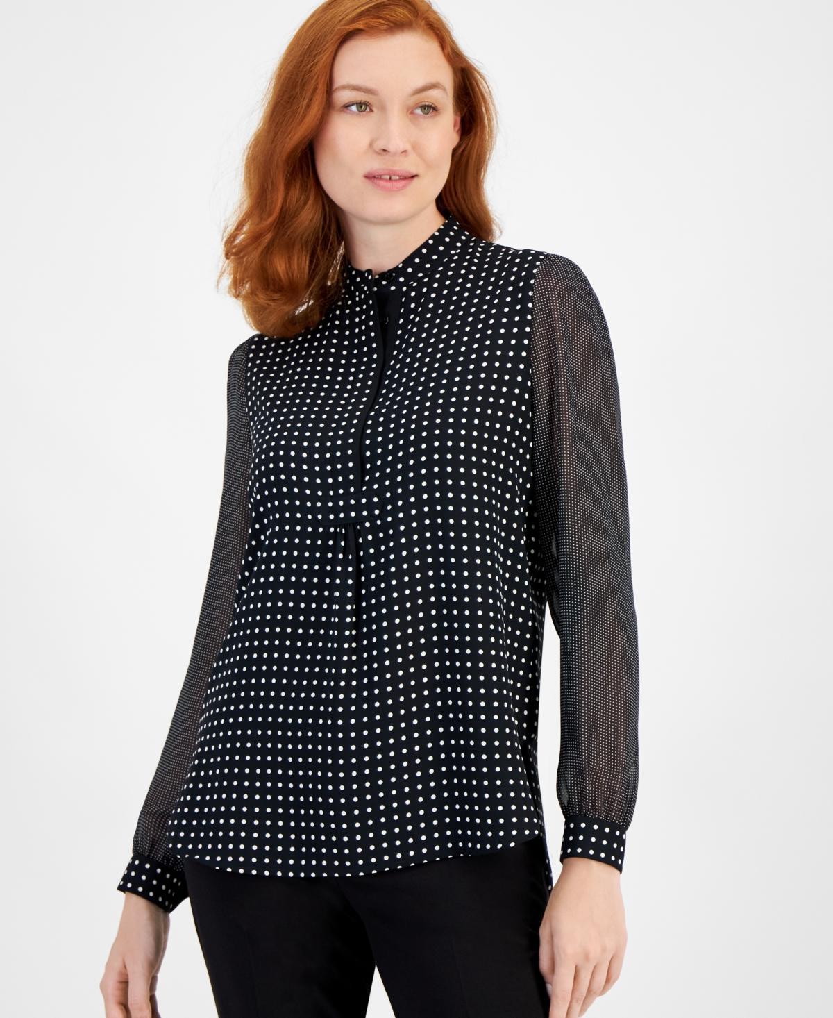 Anne Klein Sheer Dot-Print Blouse - Black Product Image