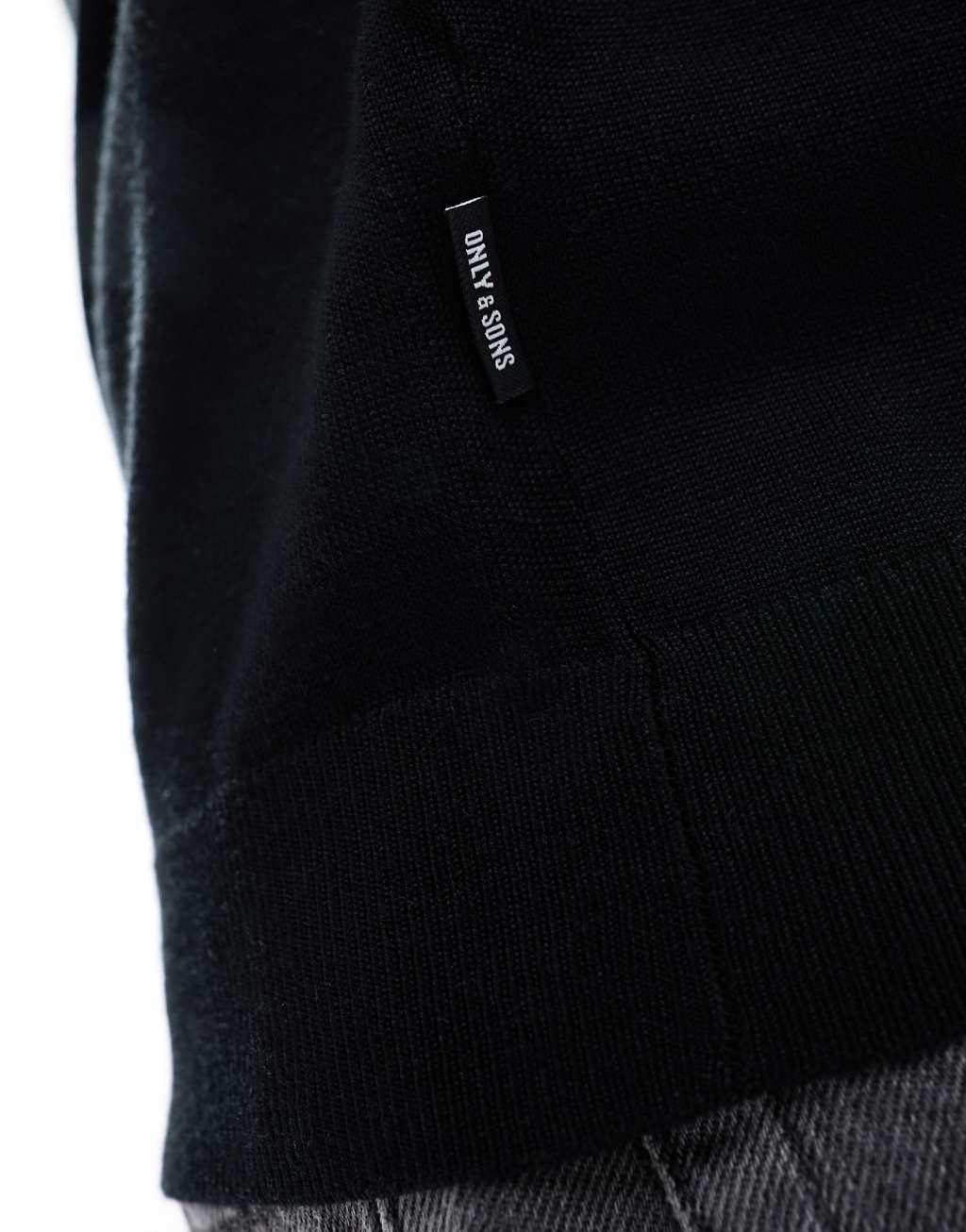 Only & Sons knit long sleeve polo in black Product Image