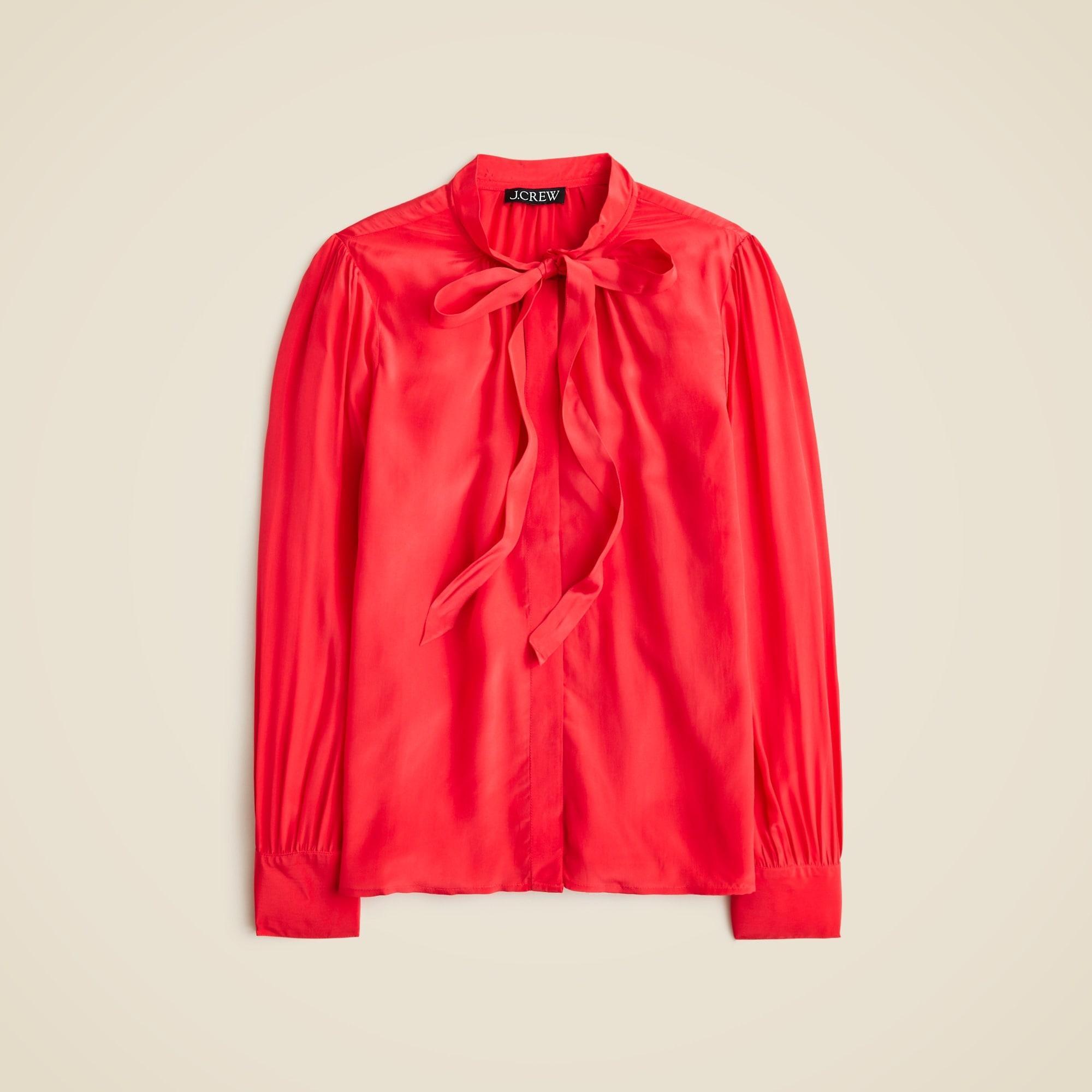 Tie-neck top in crepe de chine Product Image