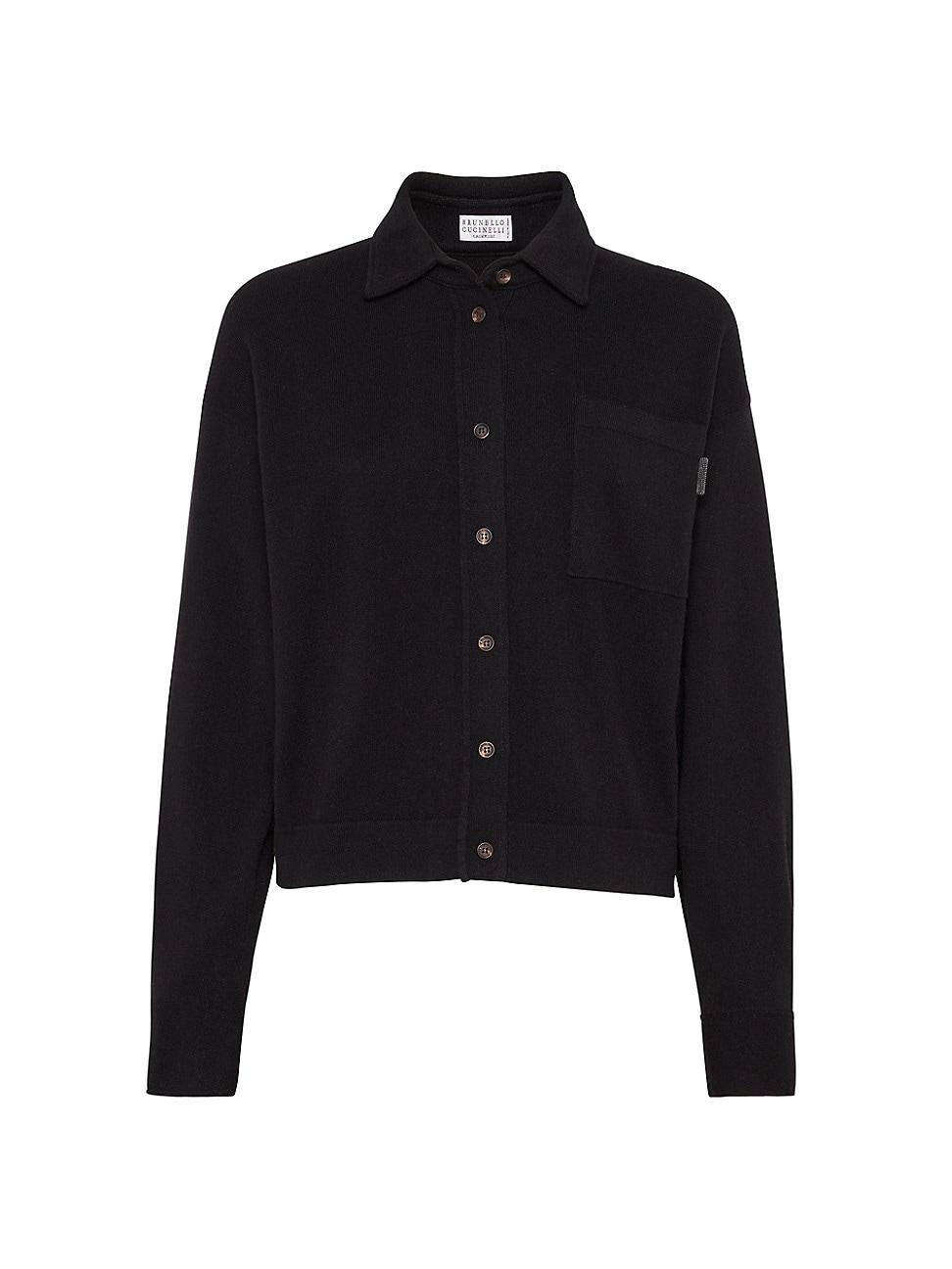 Womens Cashmere Knit Shirt with Shiny Tab Product Image