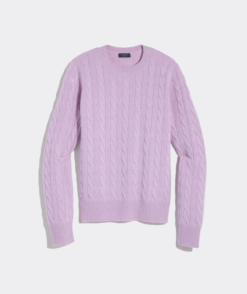 Sequin Cashmere Cable Crewneck Sweater Product Image