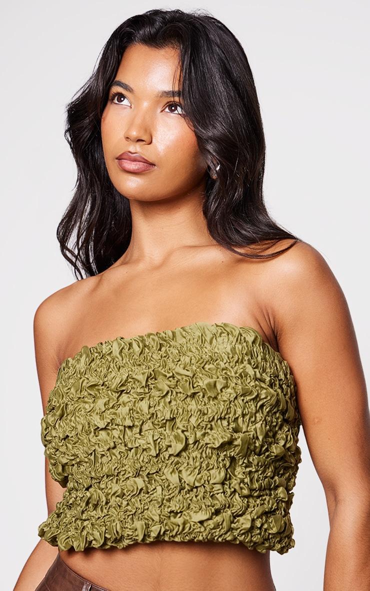 Khaki Textured Cropped Lace Back Bandeau product image