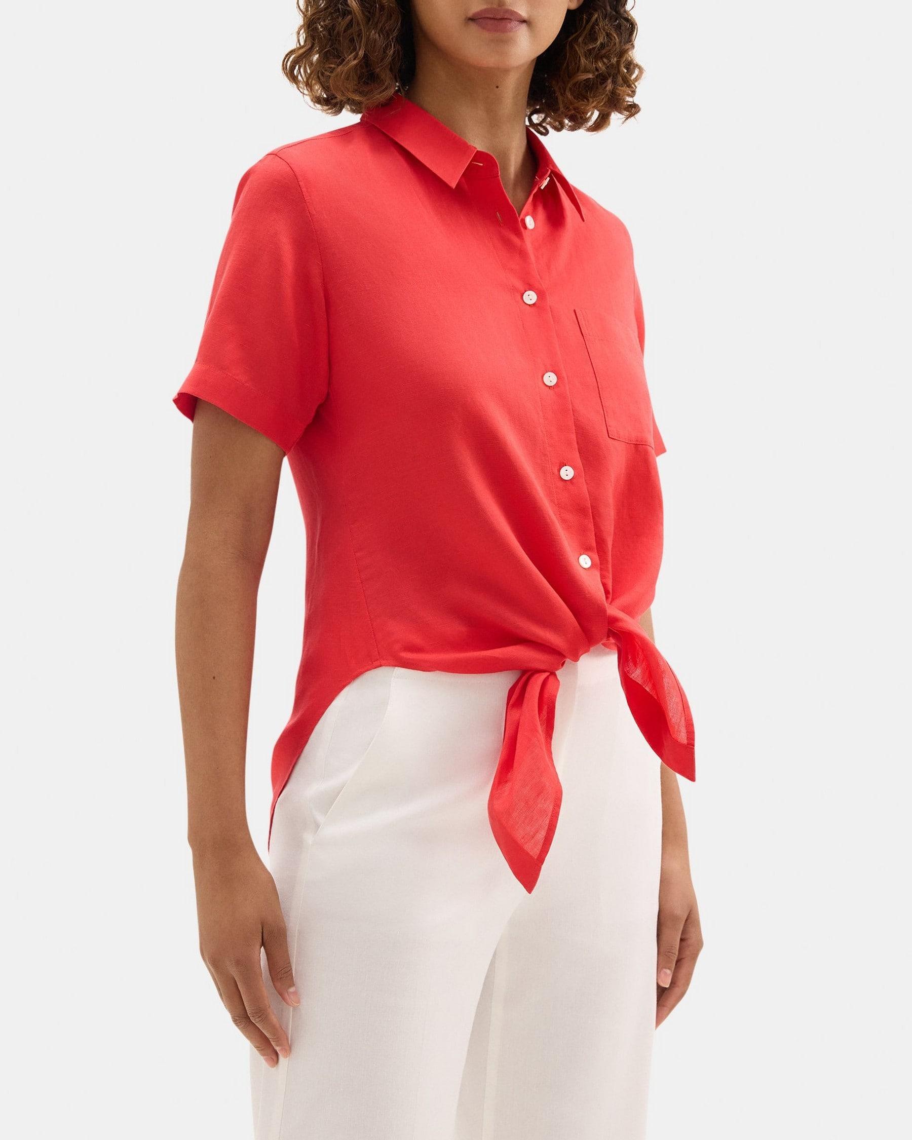 Tie-Front Shirt in Linen-Tencel Product Image