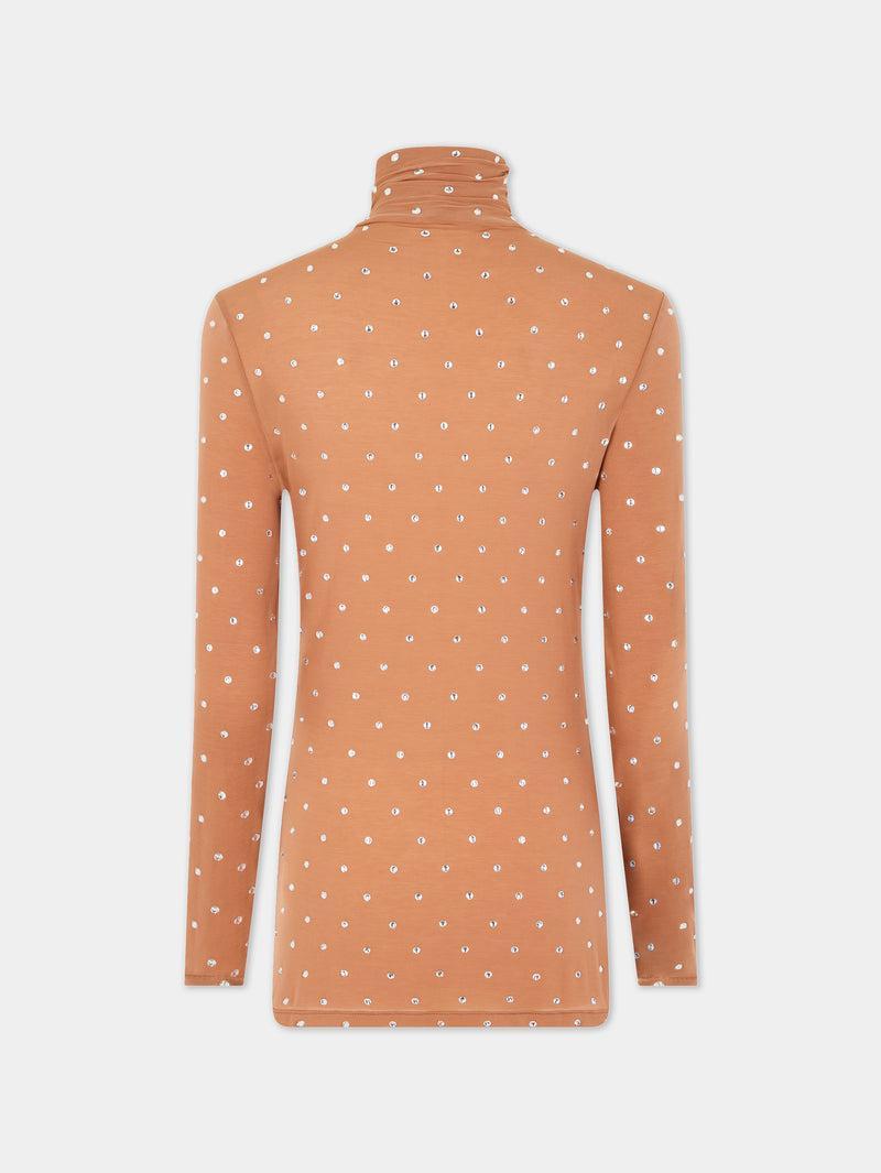 Crystals-embellished caramel turtleneck top Product Image