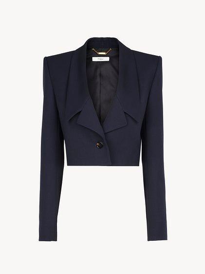 Cropped Spencer jacket in wool grain de poudre Product Image