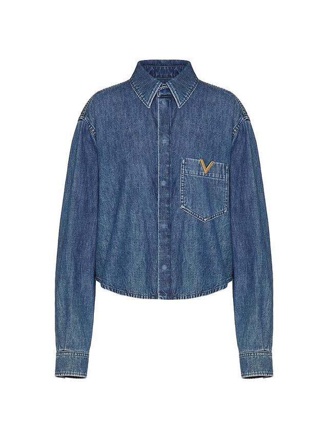 Valentino Garavani Crop Denim Snap-Up Shirt Product Image