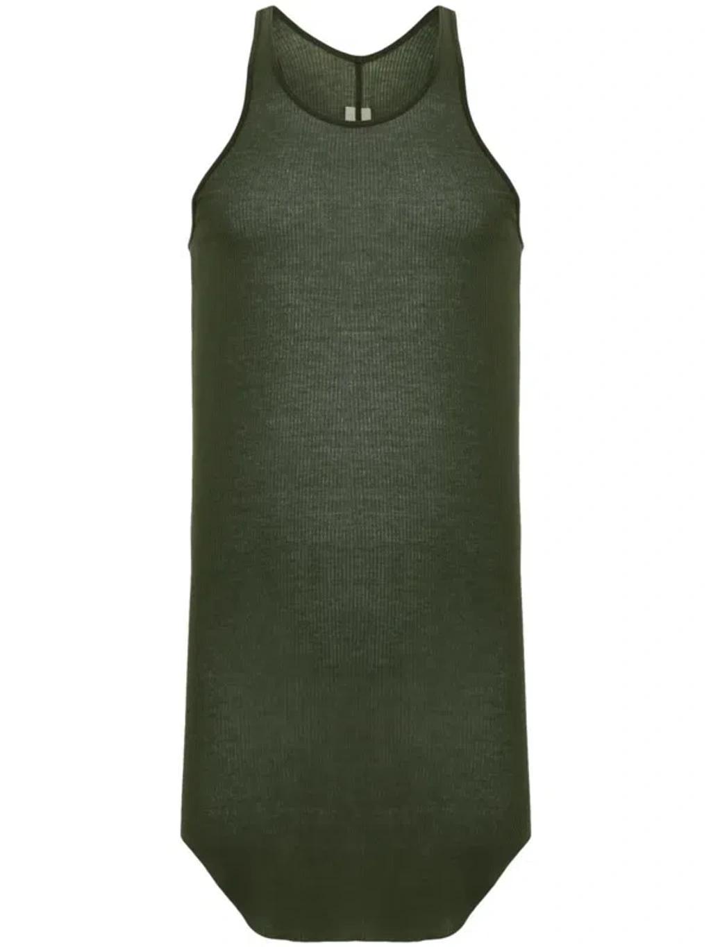 Basic Fine-ribbed Tank Top In Green Product Image