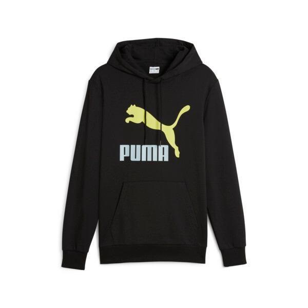 PUMA Classics Logo Hoodie Men in Black/Lime Sheen Product Image