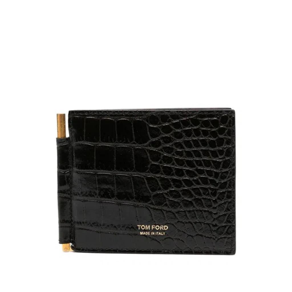 TOM FORD Croc-printed Money-clip Wallet In 1b096 - Ebony Brown Product Image