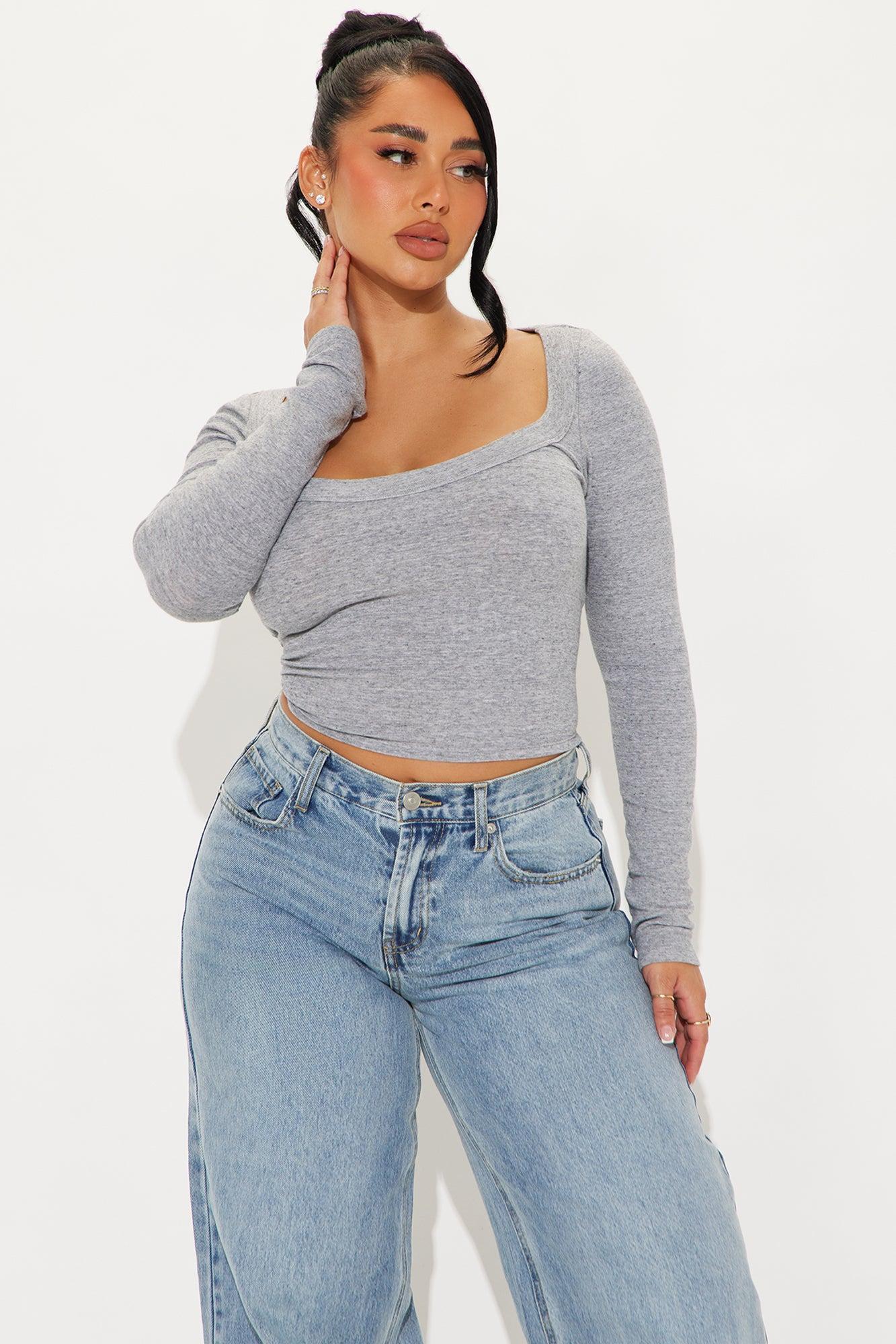 Sydney Scoop Neck Top - Heather Grey Product Image