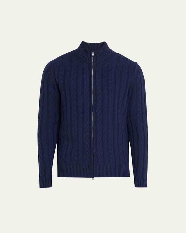 Mens Cashmere Cable Zip Cardigan Sweater Product Image