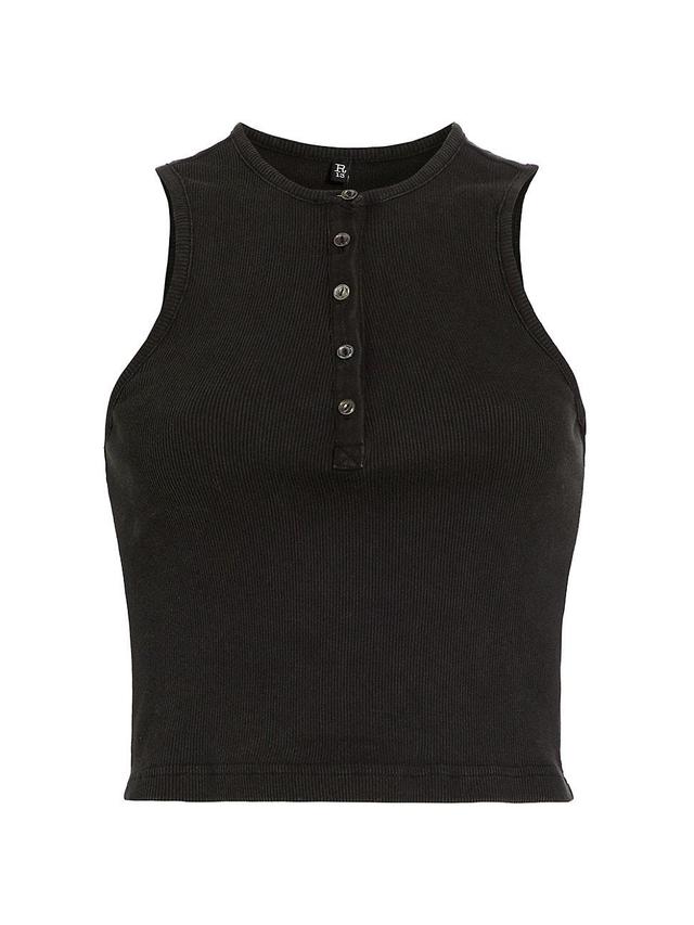 Womens Washed Cotton Crop Henley Tank Product Image