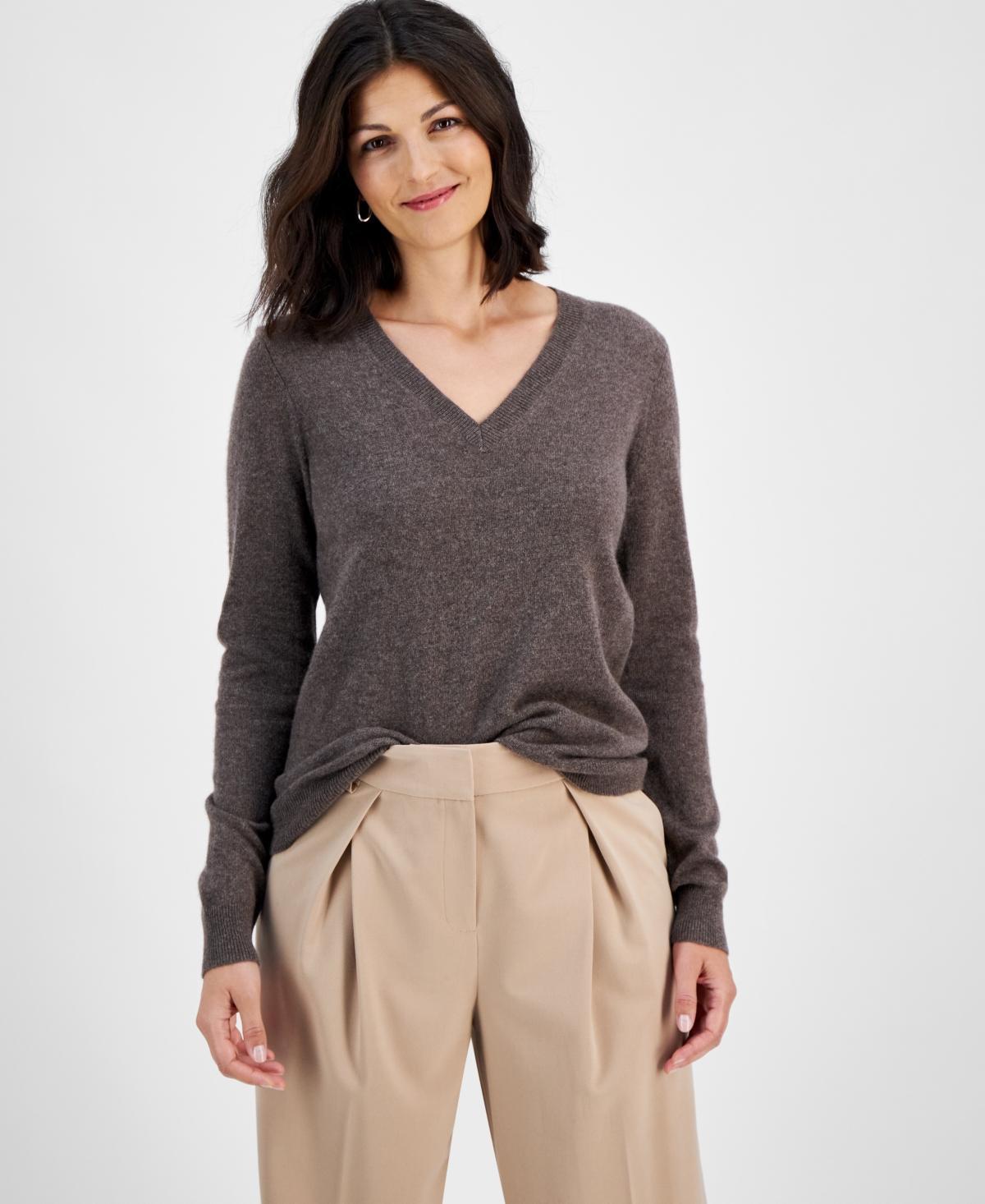 Charter Club 100% Cashmere Womens V-Neck Long-Sleeve Sweater, Regular & Petites, Created for Macys Product Image