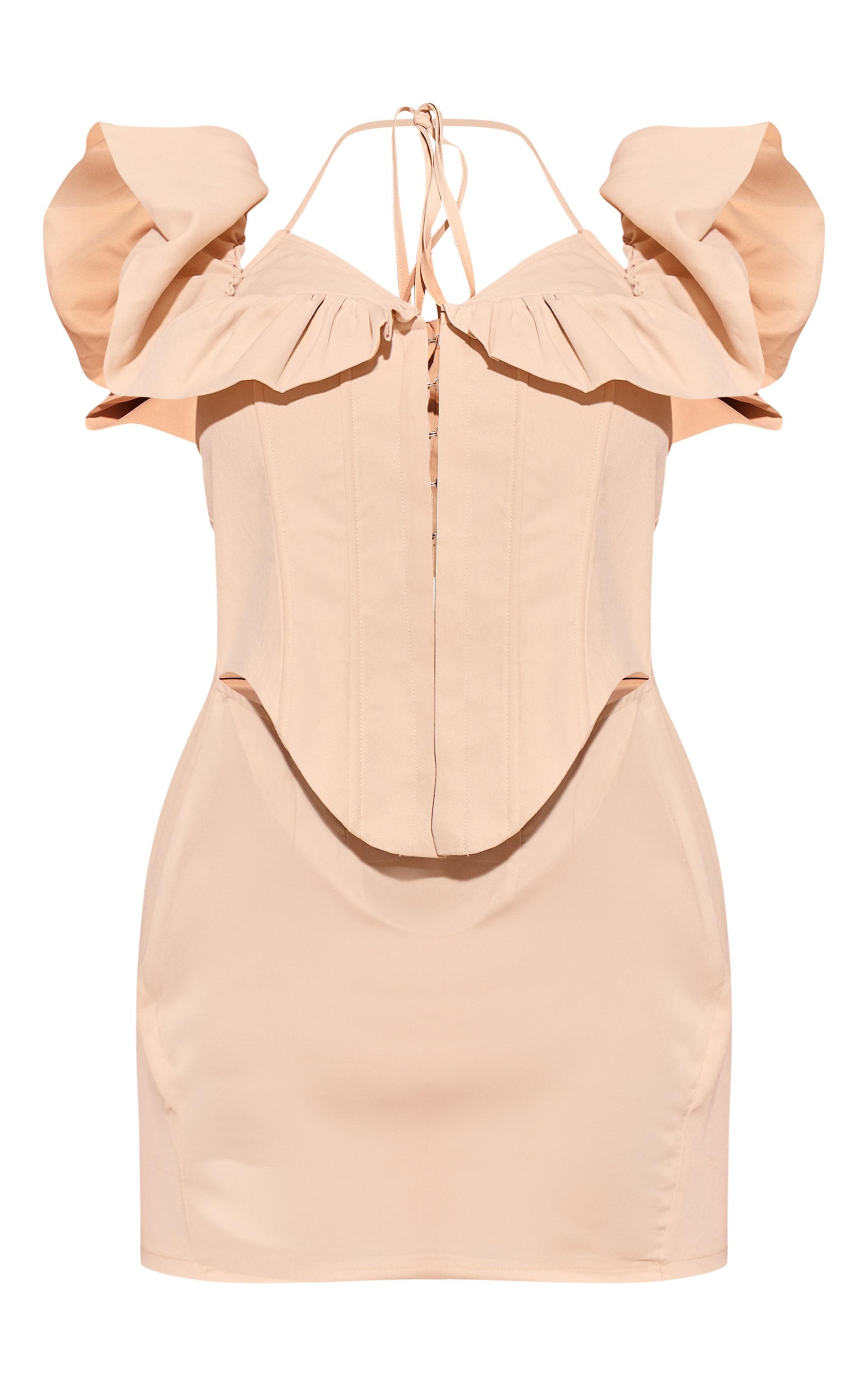 Cream Corset Frill Detail Mini Dress Product Image