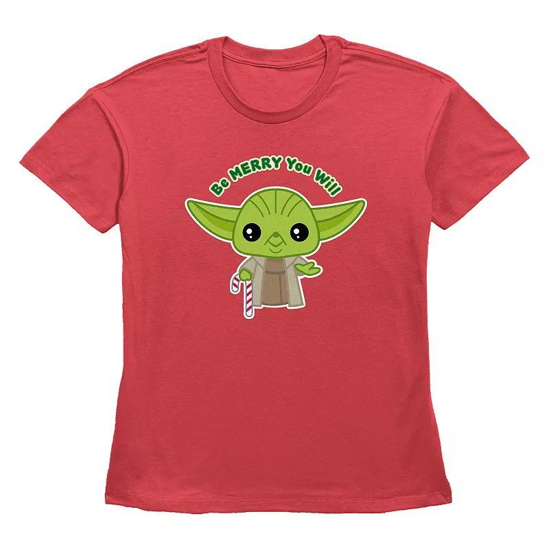 Womens Star Wars Yoda Be Merry You Will Graphic Tee Product Image