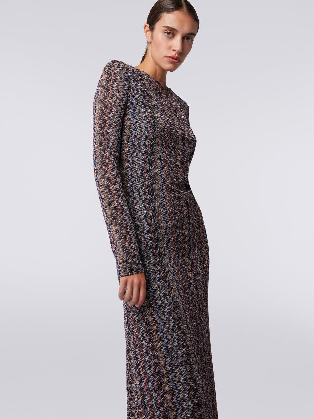 Long dress with V neckline at the rear in chevron viscose with lurex Multicoloured | Missoni Product Image