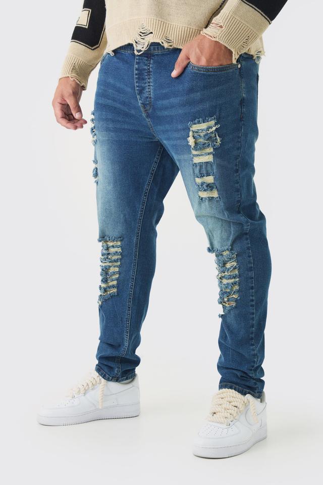 Plus Skinny Jeans With All Over Rips | boohooMAN USA Product Image