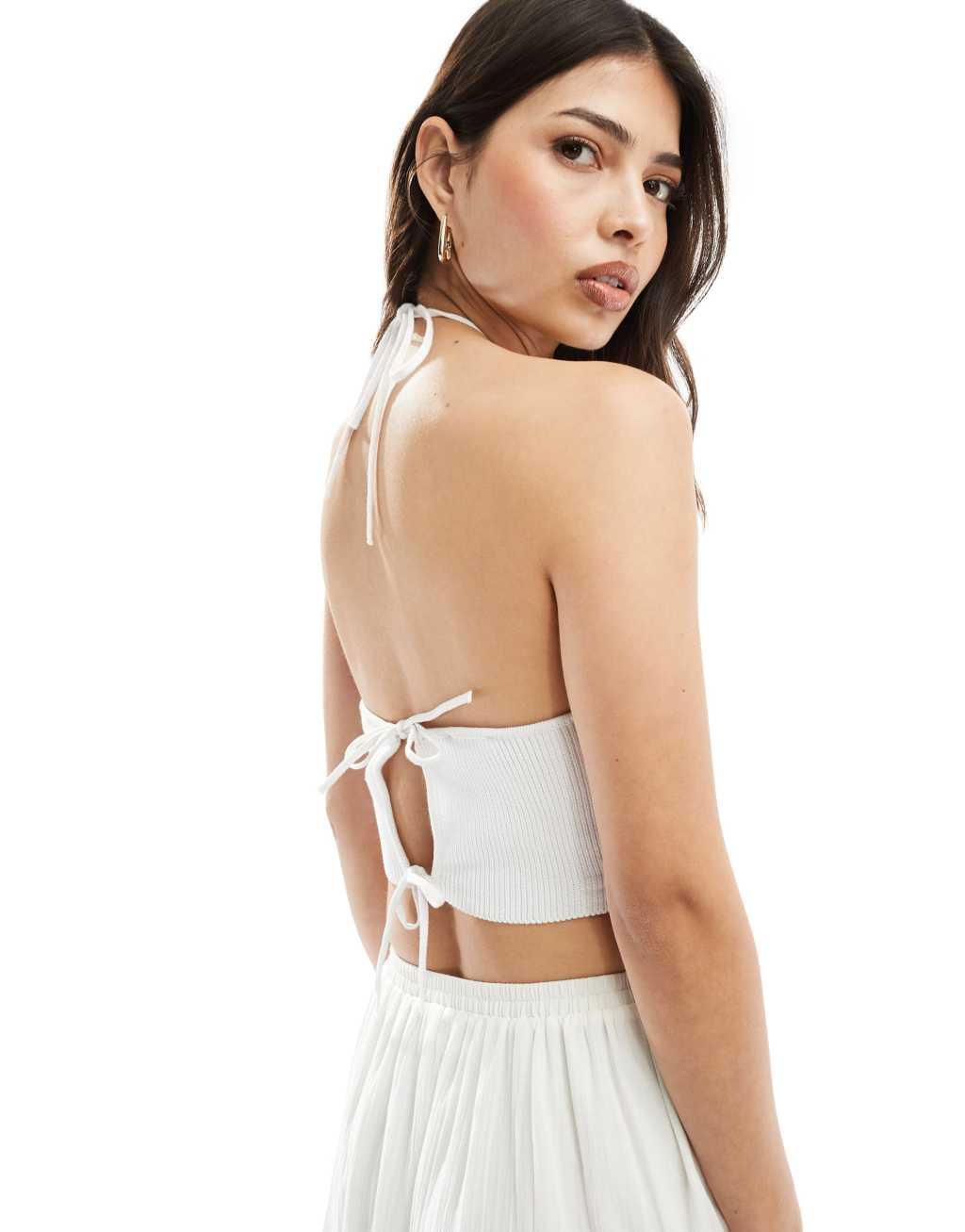 ASOS DESIGN knit halter neck top in white Product Image