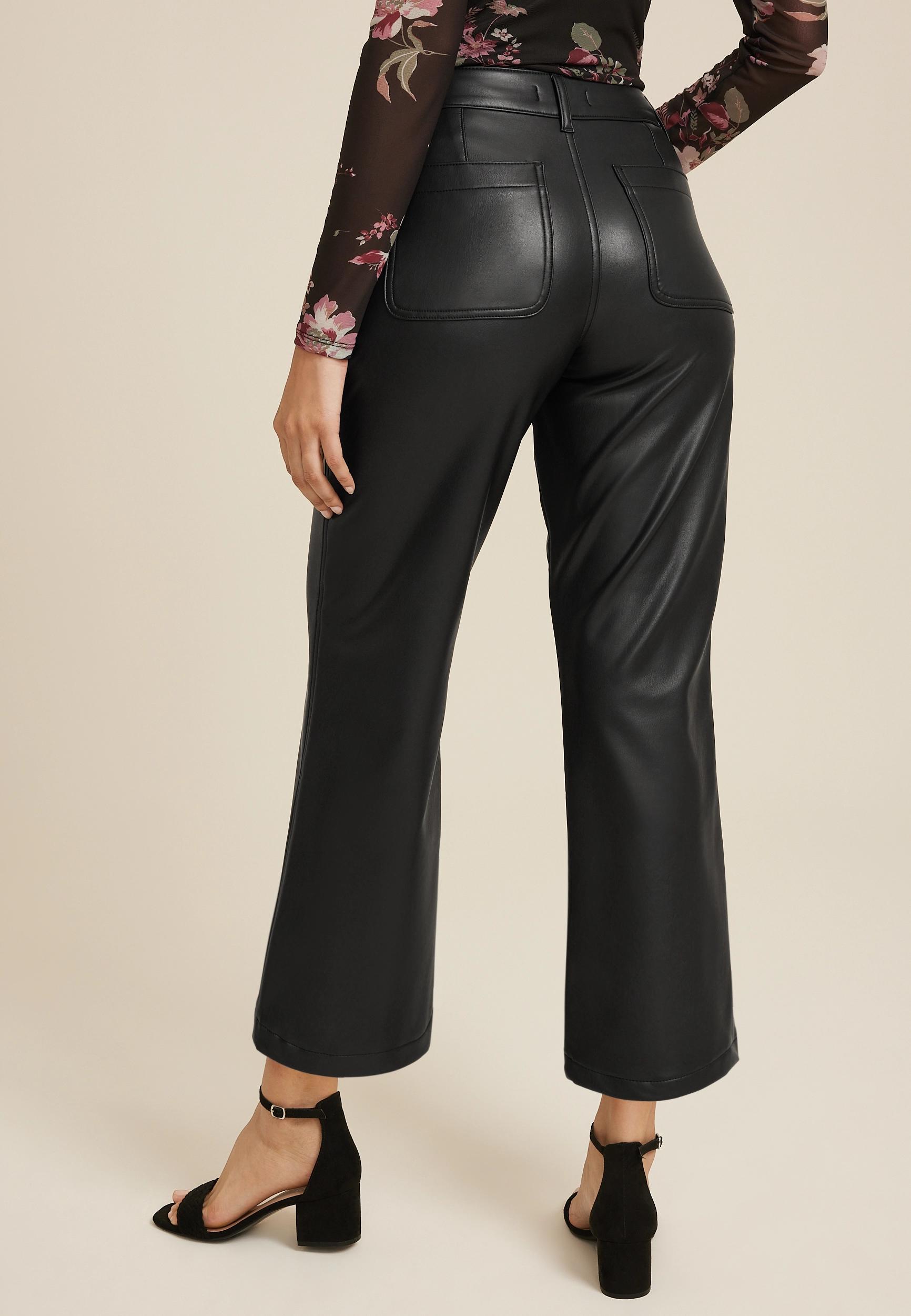 edgely™ Faux Leather High Rise Patch Pocket Wide Leg Pant Product Image