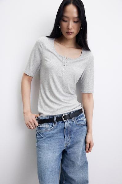 Ribbed Henley Top Product Image