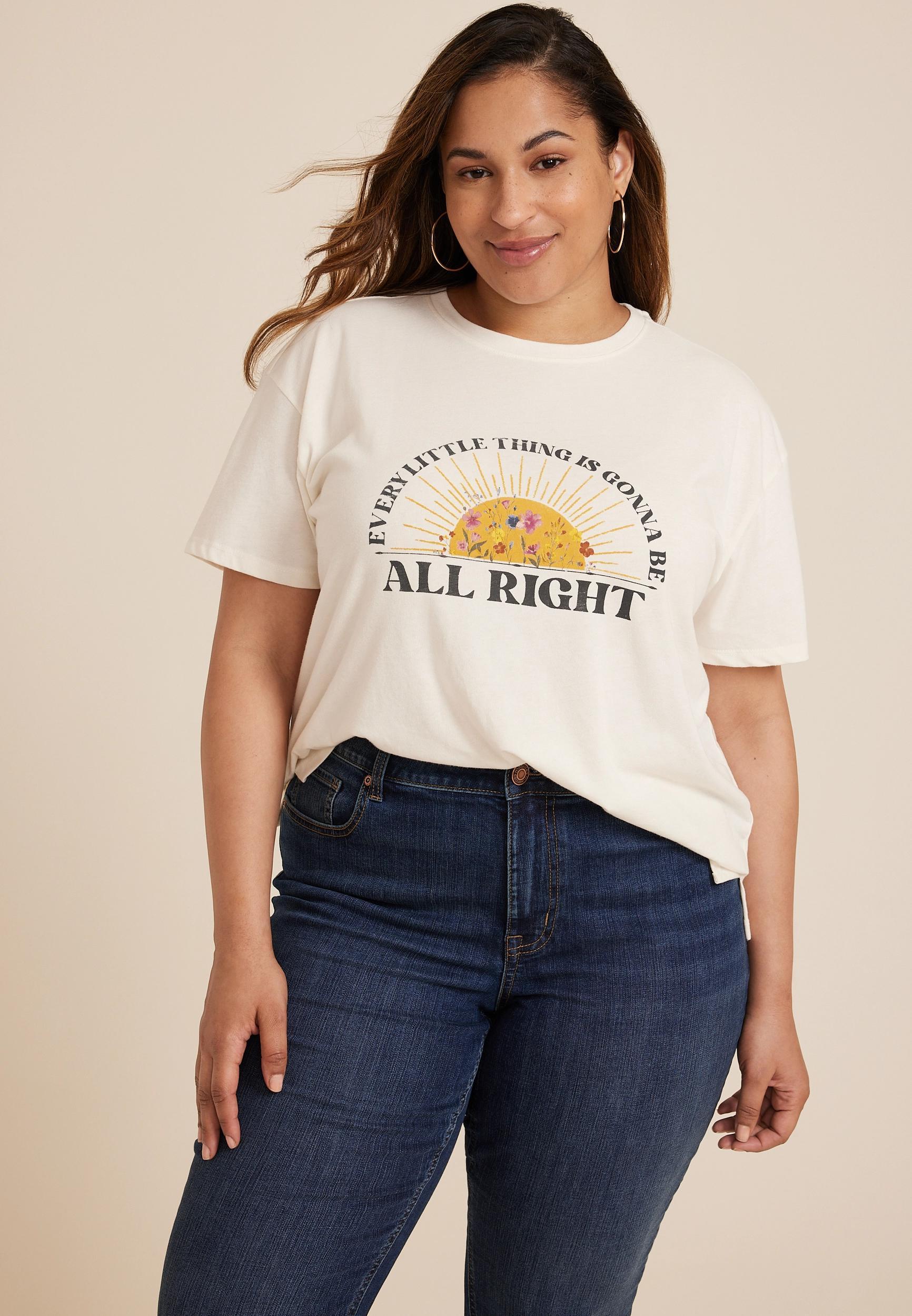 Maurices 2X Plus Size Womens Every Little Thing Is Gonna Be All Right Oversized Fit Graphic Tee White Product Image