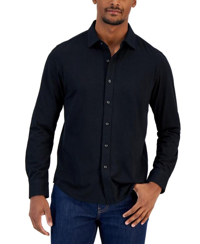 Alfani Mens Classic-Fit Heathered Jersey-Knit Button-Down Shirt, Created for Macys Product Image