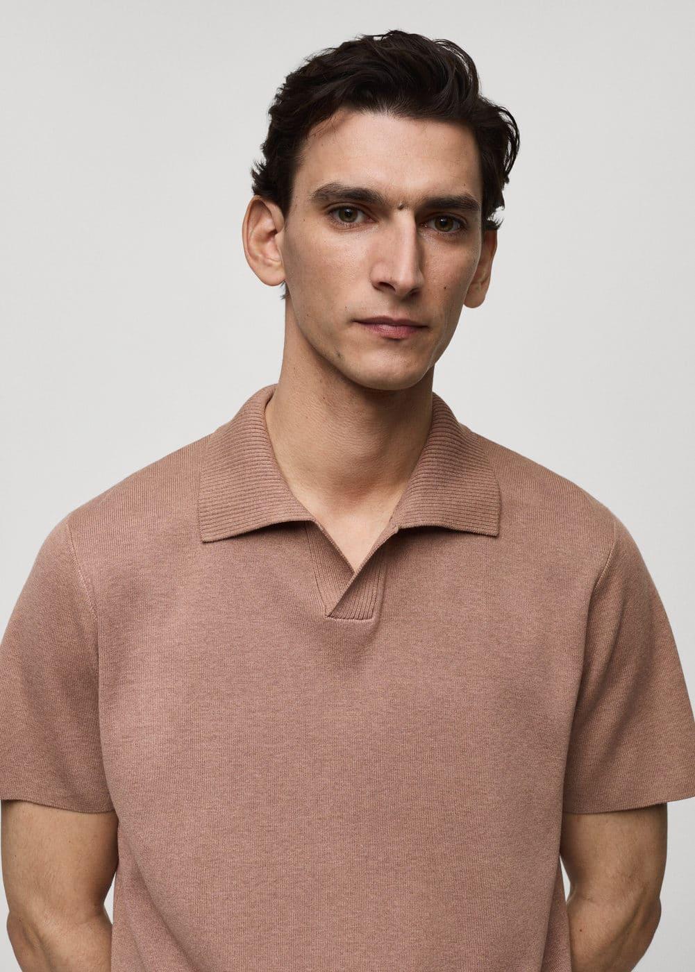 MANGO MAN - Textured knitted cotton polo shirt nudeMen Product Image