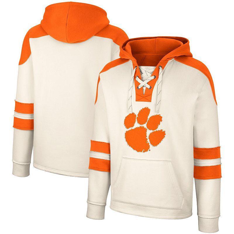 Mens Colosseum Cream Clemson Tigers Lace-Up 4.0 Vintage Pullover Hoodie Product Image