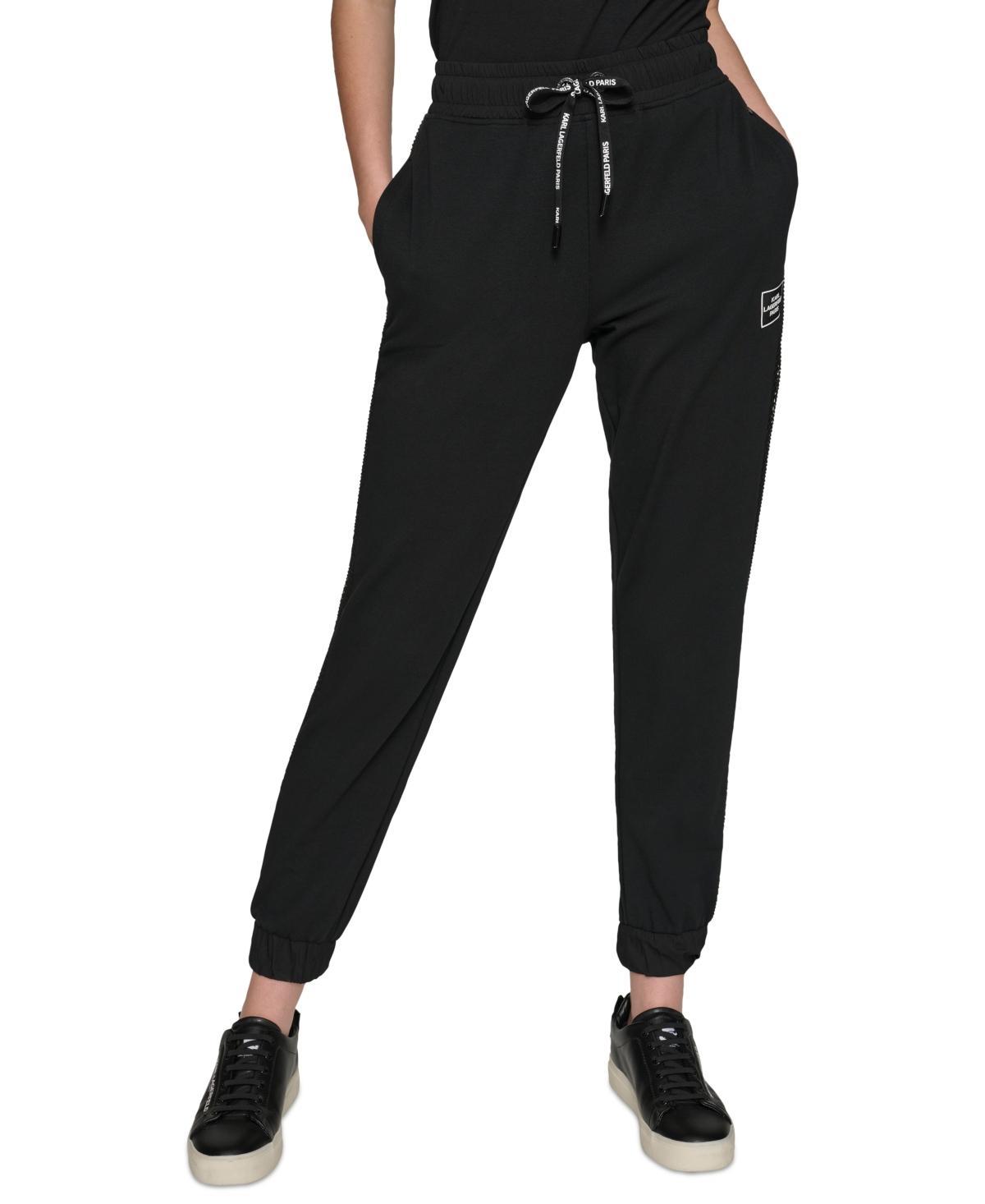 Karl Lagerfeld Paris Womens Drawstring-Waist Mesh-Trim Joggers product image