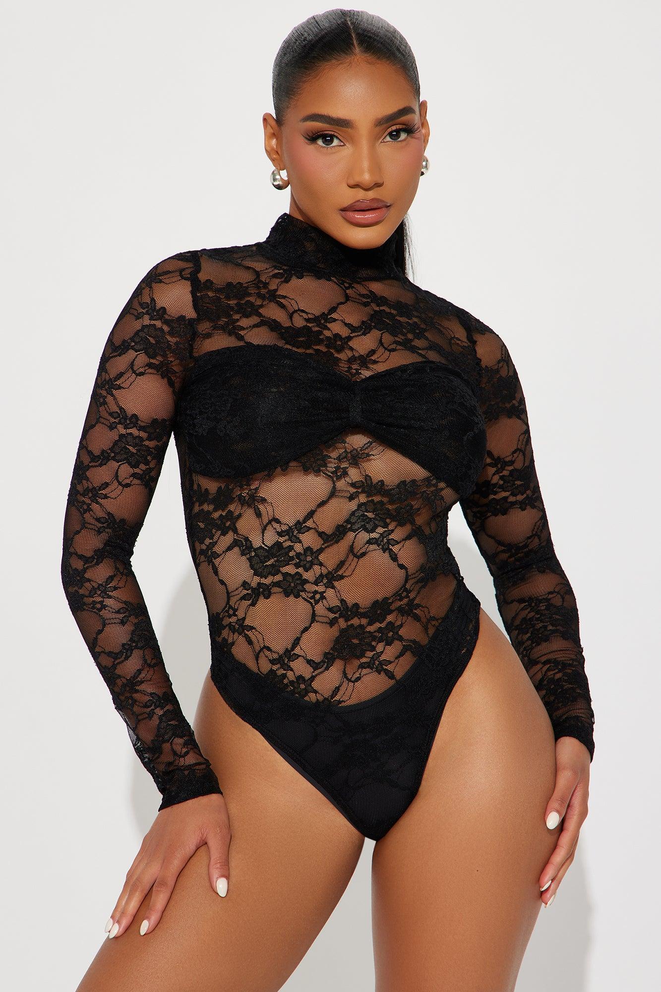 Falling In Lust Lace Bodysuit - Black Product Image