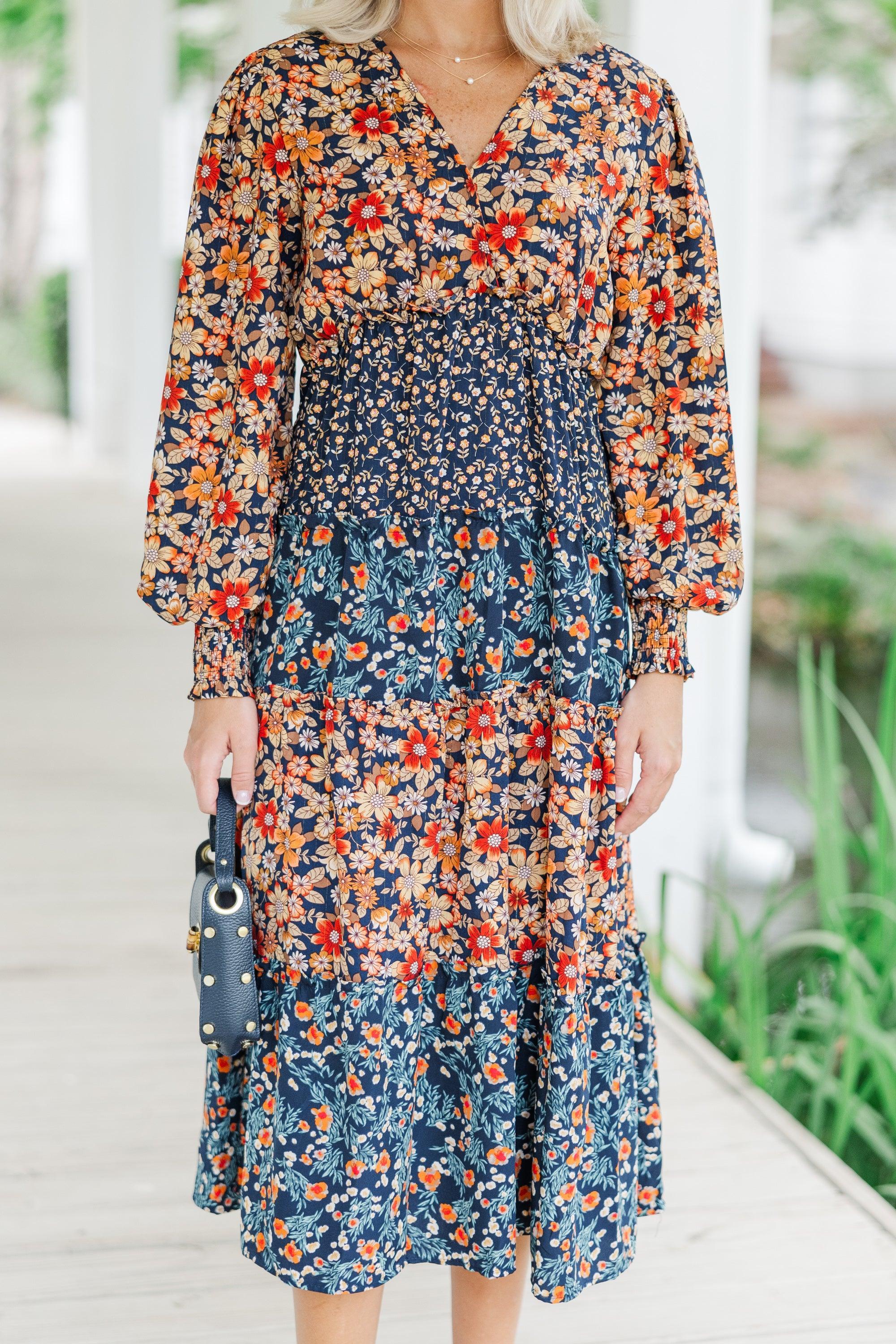 Go For It Navy Blue Ditsy Floral Midi Dress Female Product Image