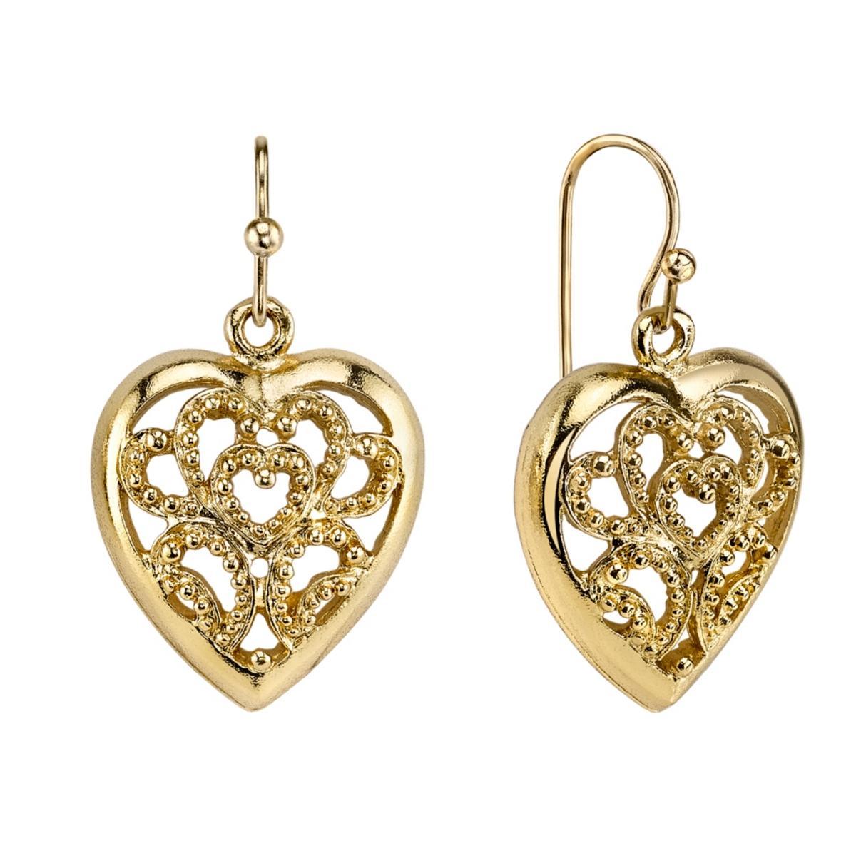 1928 Openwork Heart Drop Earrings, Womens, Yellow Product Image