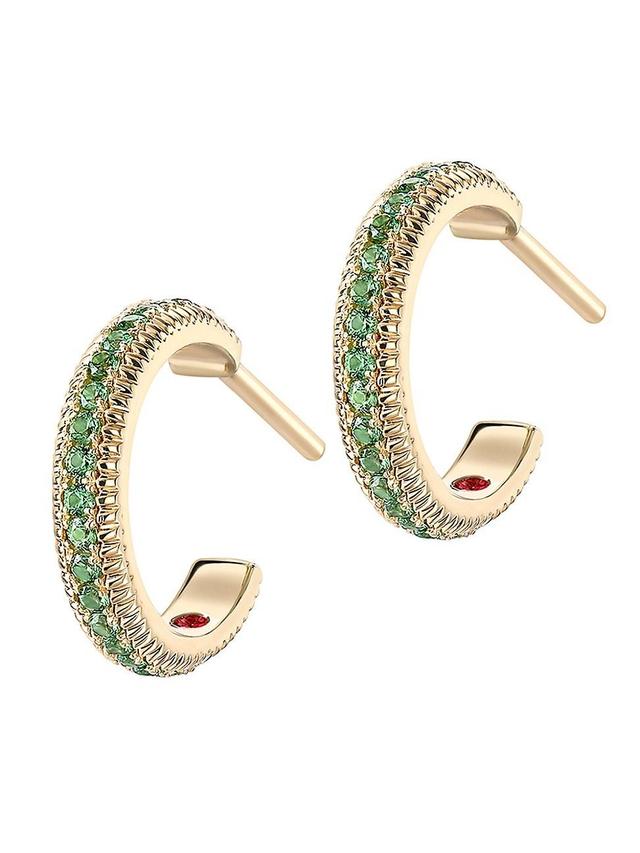 Womens Colours of Love Yellow Gold Tsavorite Fluted Hoop Earrings Product Image